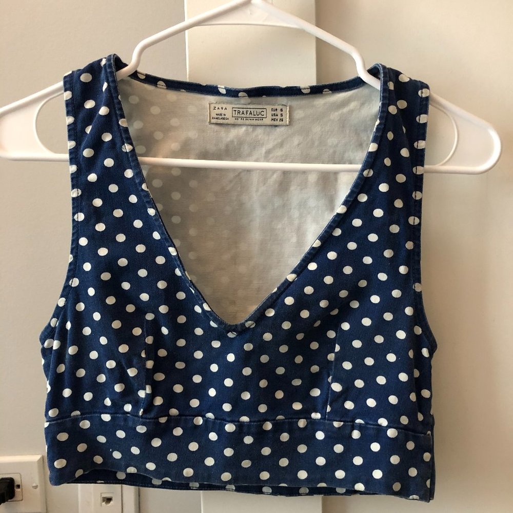 Adorable blue & white polka dot crop top from Zara